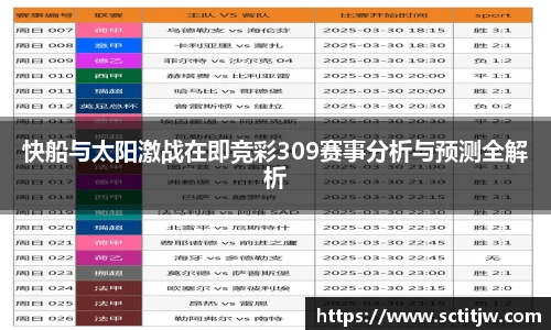 快船与太阳激战在即竞彩309赛事分析与预测全解析